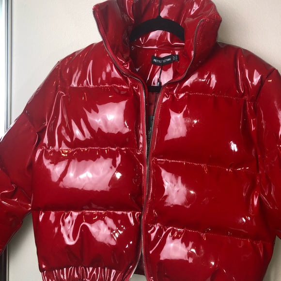PrettyLittleThing Jackets & Blazers - RED PUFFY VINYL CROPPED JACKET// PRETTYLITTLETHING